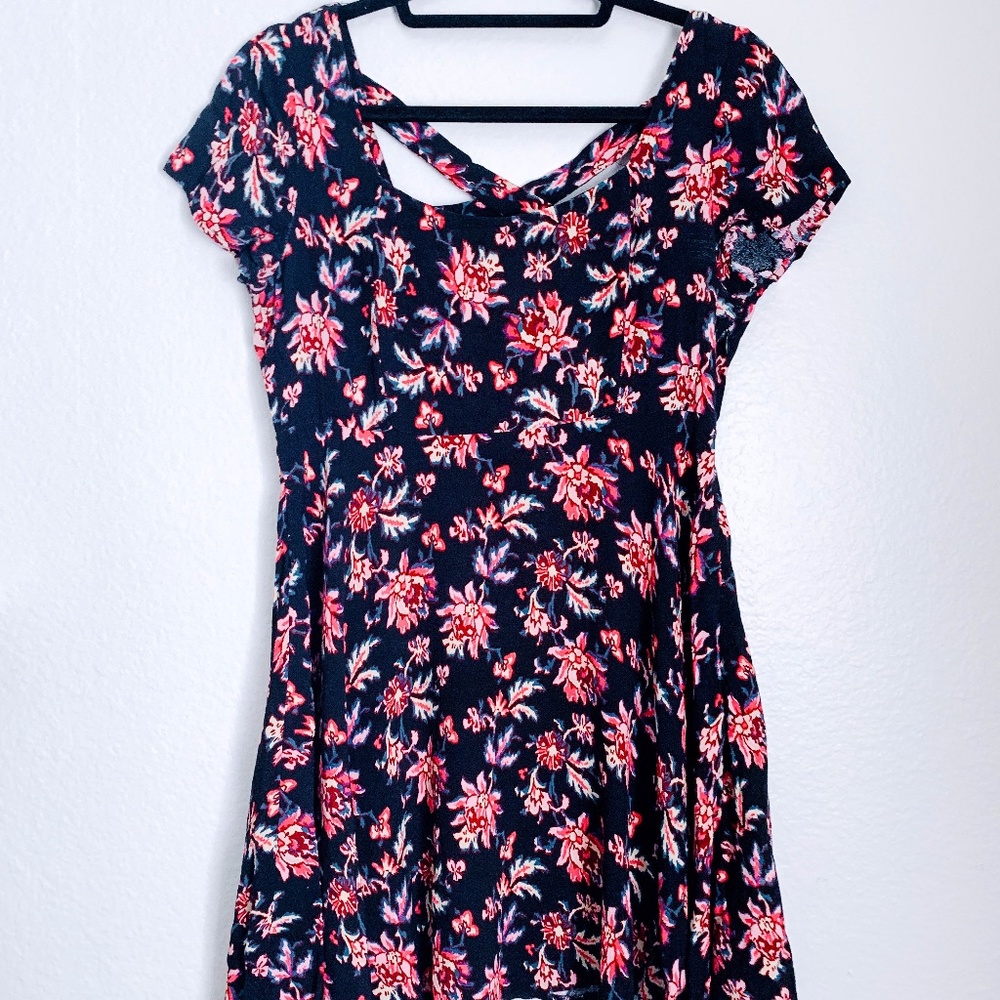 Baby Doll Floral Dress with Cross Back Design